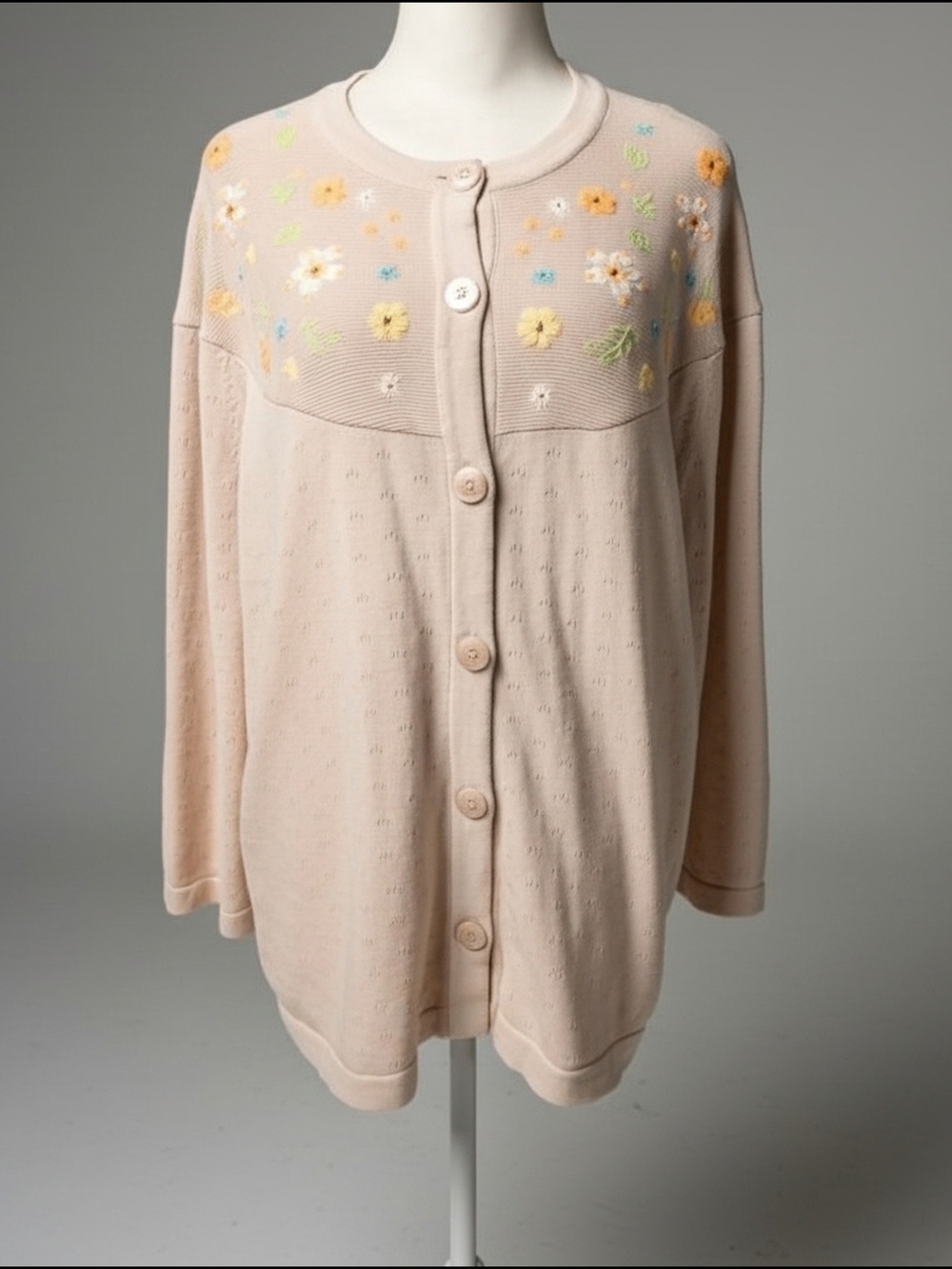 Women's Embroidered Button-Front Sweater Cardigan - Cream